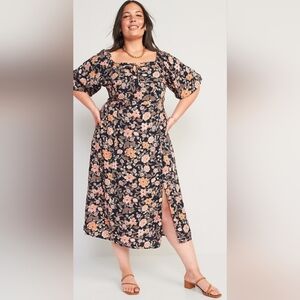 NWT Old Navy Puff-Sleeve Floral-Print  Smocked Midi Swing Dress~ Large